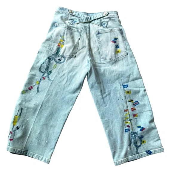 Anthropologie Pilcro High-Rise Carpenter Jeans Wide Leg Nautical Sea Boats Sz 29 - Picture 2 of 7